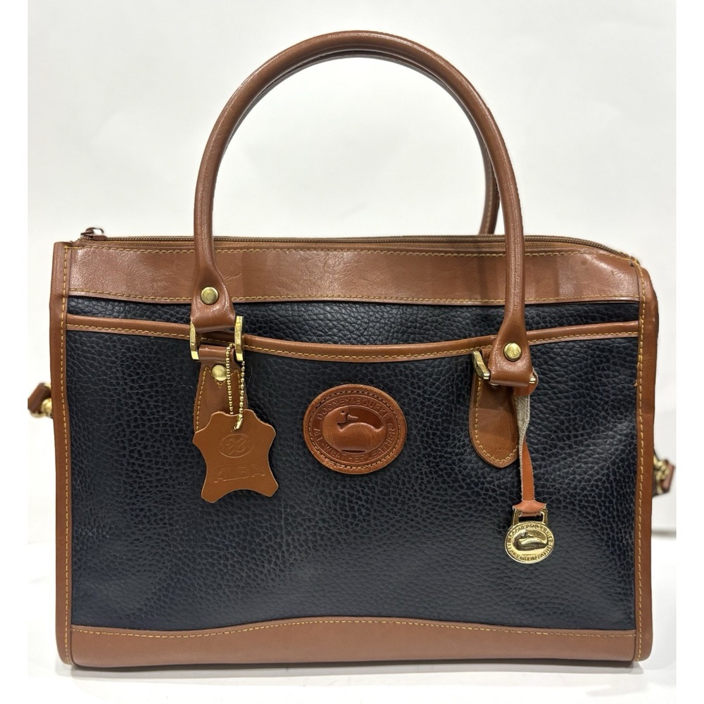 Vintage Dooney & Bourke AWL Black Brown Leather Briefcase Satchel Crossbody Bag